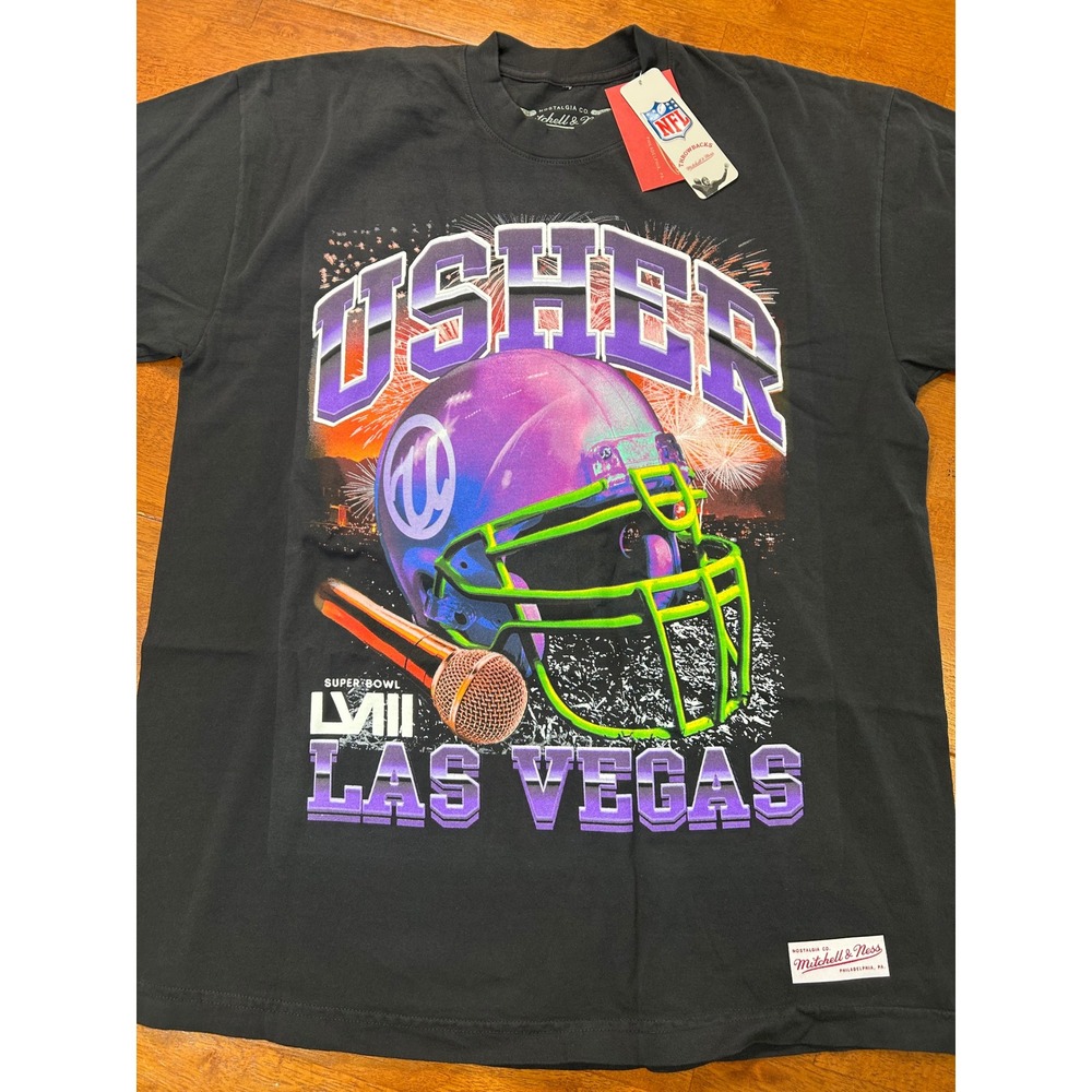 New Mitchell & Ness Usher Event Night Mens L T Shirt Black Super Bowl LVIII
